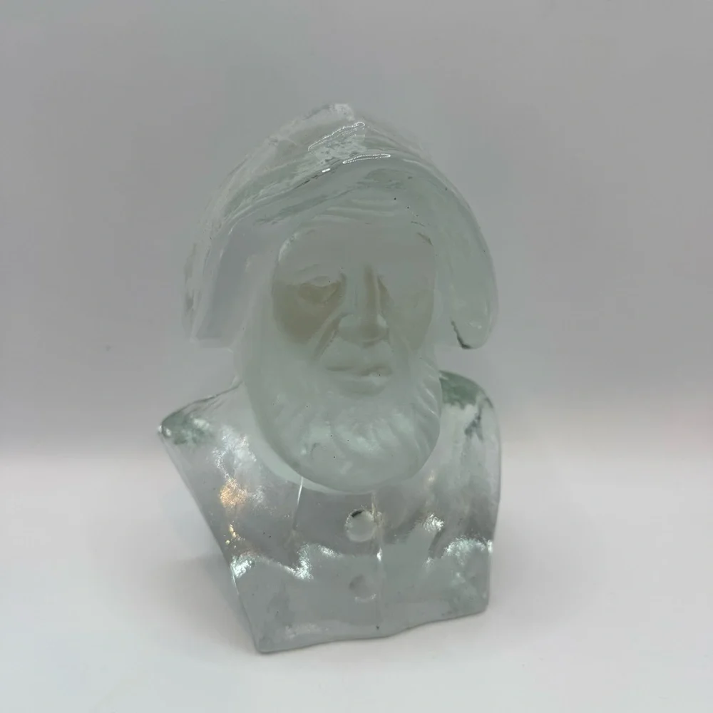Viking Frosted Glass Nautical Captain Fisherman Sculpture Paperweight Bookend 6”